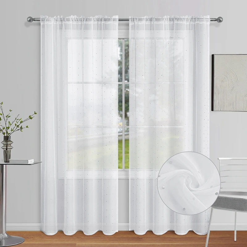 1PCS Home Decor Window Screening Solid Sheer Voile Curtains Modern Window Tulle White Finished Drapery Living Room Decoration