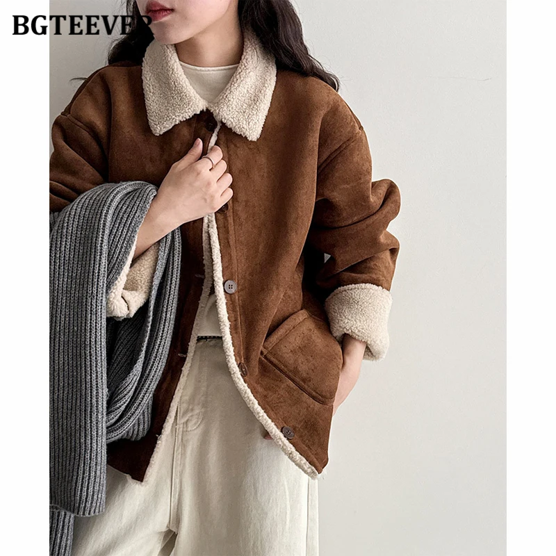 BGTEEVER Autumn Winter Warm Women Jackets Stylish Lapel Full Sleeve Thicken Ladies Coats