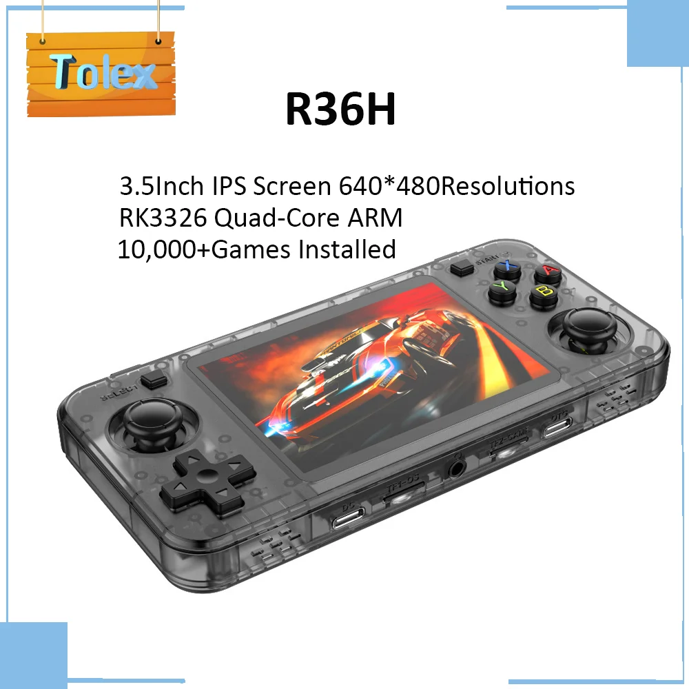 

Tolex R36H 3.5Inch IPS Screen Handheld Game Console RK3326 Open Linux System 15,000+Games Installed Retro Video Game Console