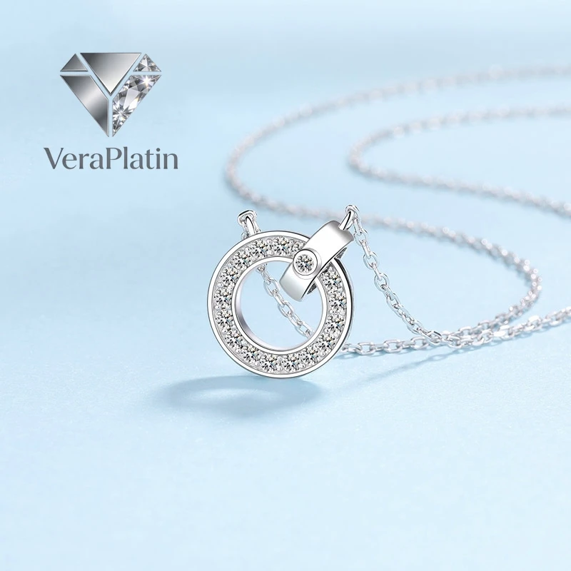 

VeraPlatin Birthday Gift 18K White Gold Necklaces Women Wedding 0.45ct Moissanite Diamond Girl Pendant Birthday Gift Fine Jewelr