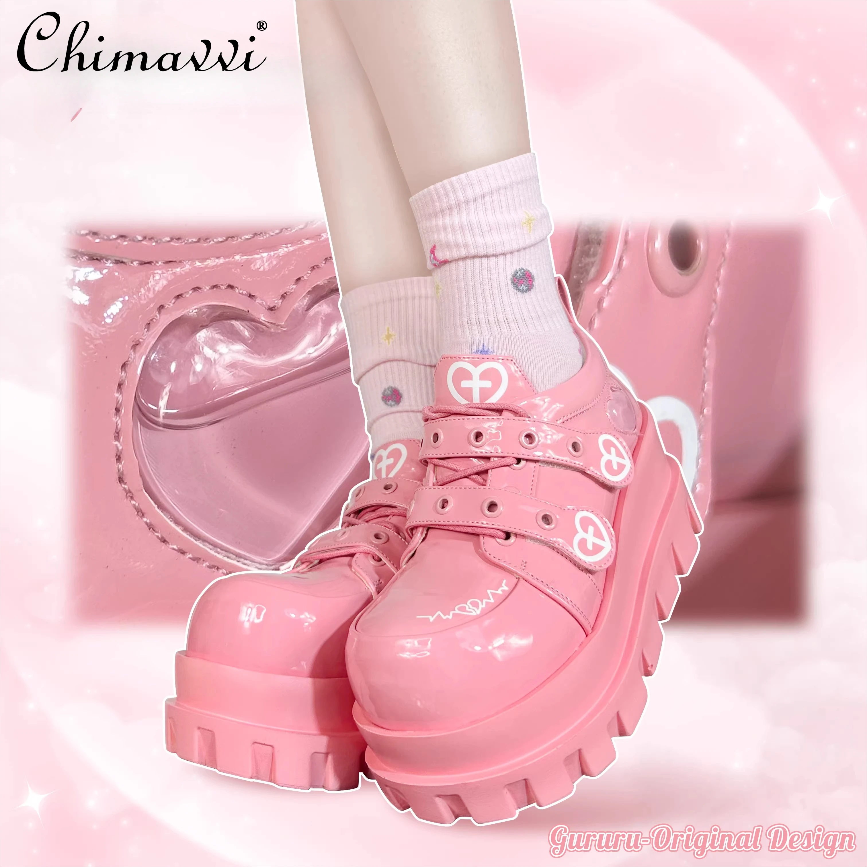 

Original Punk Japanese Love Cross Subculture Platform Shoes 2025 Autumn New Sweet and Cool Girl Kawaii Versatile Women's Shoes