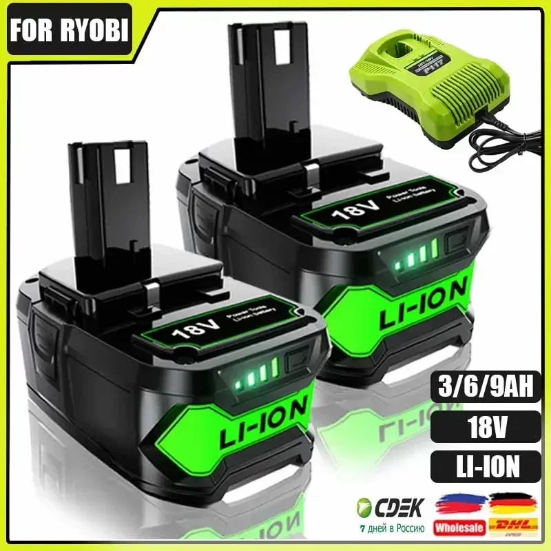 

Batería iones litio 18V para Ryobi, cargador batería repuesto, 3.0ah/6.0ah/9.0AH, 18V, P108, P102, P103, P107