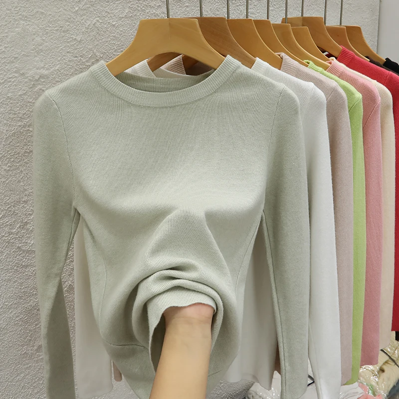 O-neck Knitted Bottom Shirt for Women 2023 Autumn Winter New Long Sleeve T-shirt Pullover Fashion Slim Stretch Thin Sweater