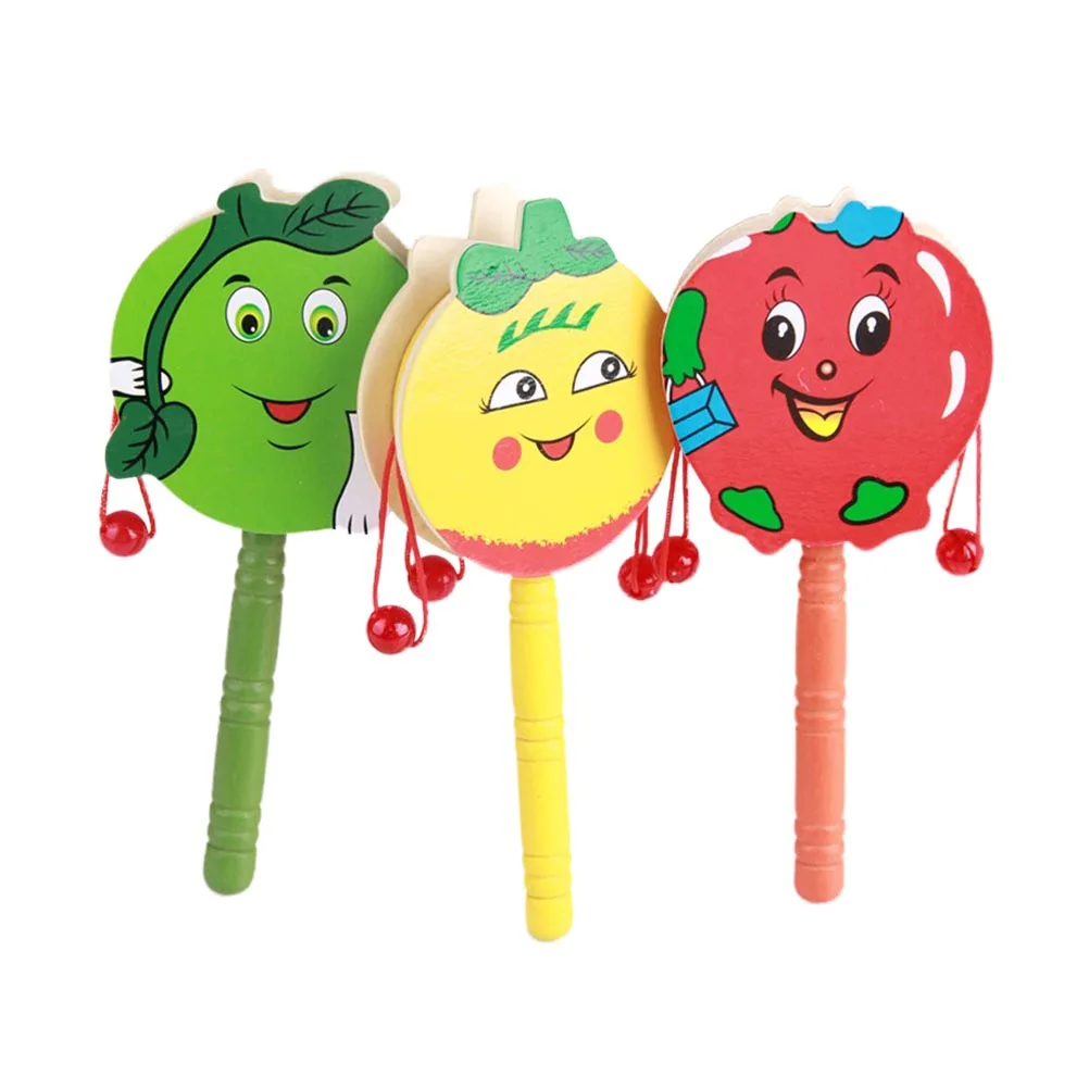 3 szt. Drewniany bęben falowy dla niemowląt, losowy kolor, koordynacja ręka-oko, edukacyjny bęben grzechotka, wielofunkcyjny