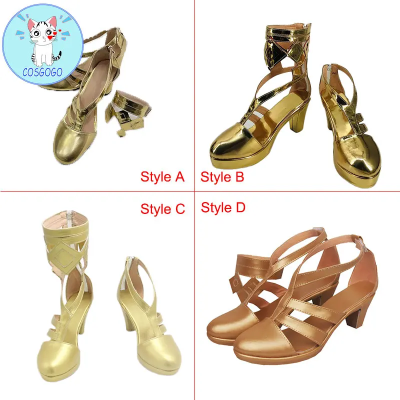 

COSGOGO [4 Style] Game Genshin Impact Layla Sumeru Cryo Cosplay Wig High Heel Gold Women Halloween Anime Layla Shoes