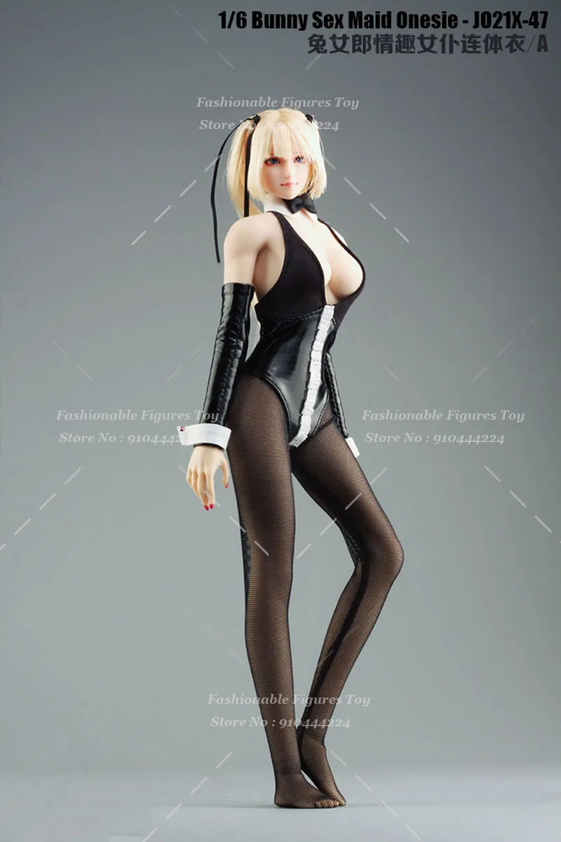 JO21X-47 1/6 Female Soldier Jumpsuit Deep V Neck Rabbit Girl Roleplay  Maid Stockings High Heel Clothes For 12