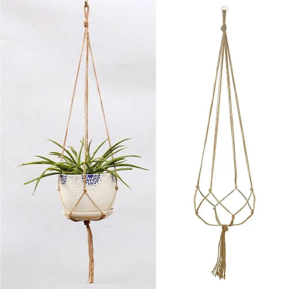 Cesta colgante Manual para maceta de flores, bolsa de red trenzada, decoración Vintage para el hogar, cuerda anudada para plantas de jardín, bandeja