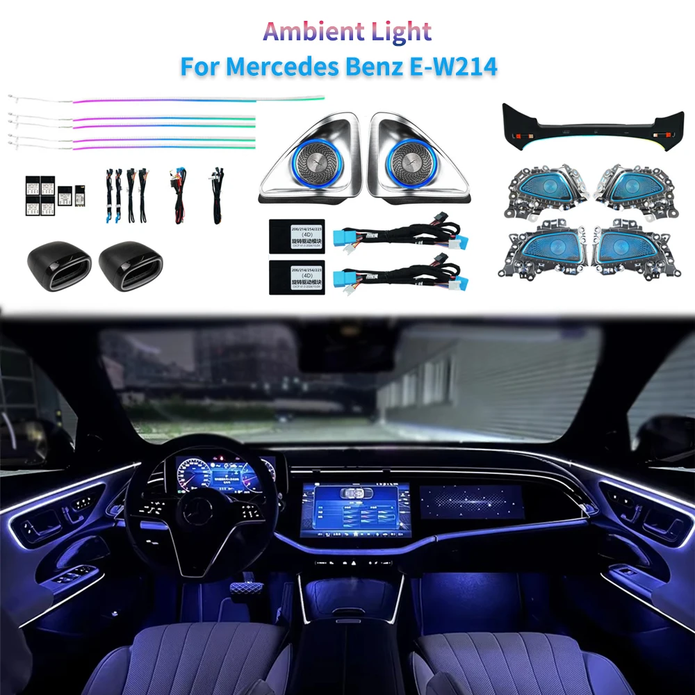 Full Set 64-Color Active LED Ambient Lighting System 4D Rotating Tweeter Speaker Door Covers for Mercedes-Benz E-Class W214