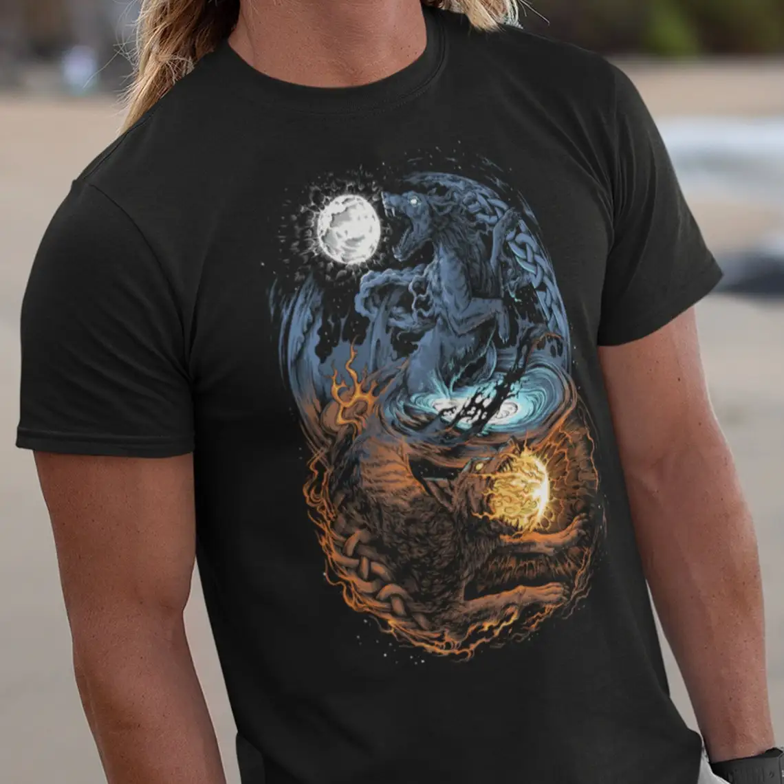 Geri and Freki: Odin's Loyal Wolves Norse Mythology Pagan VikingieserT-Shirt 100% Cotton O-Neck Short Sleeve Casual Mens T-shirt