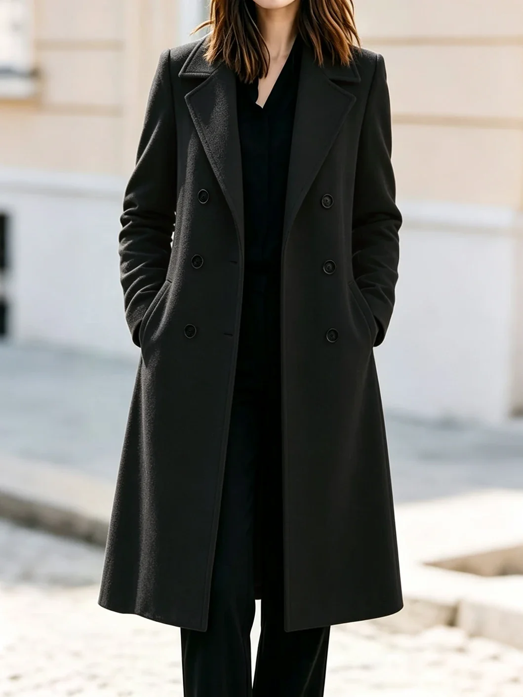 Women Vintage Long Coat Lapel Double Breasted Oversized Loose Outerwear Autumn Winter Casual Overcoat