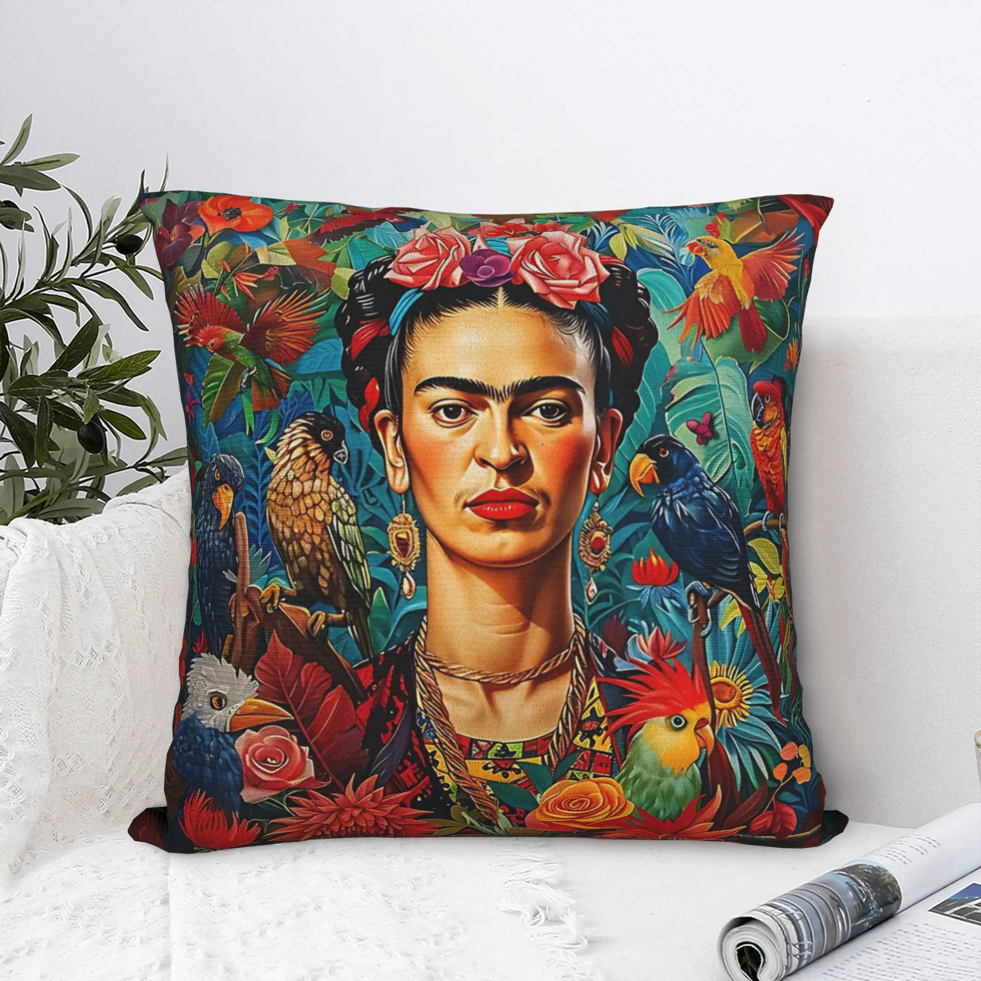 Capa de almofada com estampa artística Fridas-Kahlo, pintora mexicana, capa de almofada moderna para escritório, carro, decoração de casa, capas de almofada confortáveis, ideia de presente