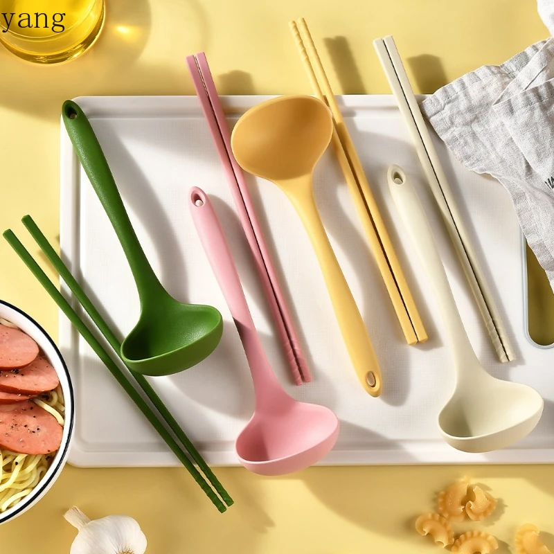 

LMM household ramen chopsticks and spoons two-piece cutlery silicone chopsticks small spoon