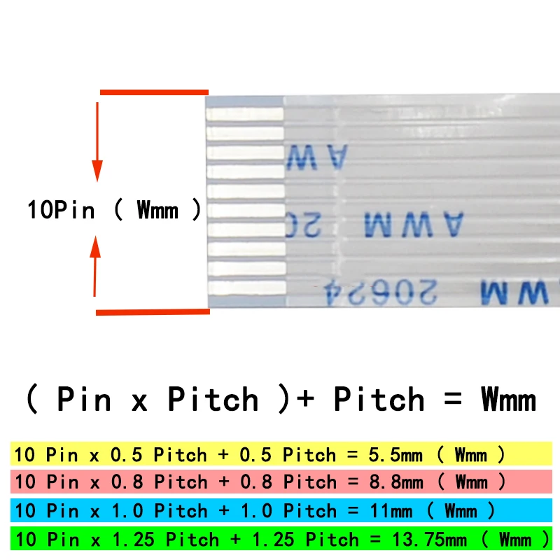 FPC FFC Ribbon Flexible Flat Cable 4/6/8/10/12/14/16/18/20/22/24/26/30/36-60 Pin Pitch 0.5/0.8/1.0/1.25MM Pitch Wire Length 20CM