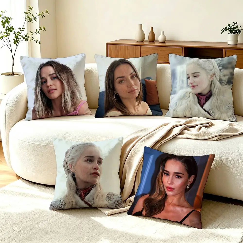 E-Emilia Clarke B-British Actress  Square Double-Sided printed Pillow Case Bedroom Bedside Pillow Sofa Cushion Cover