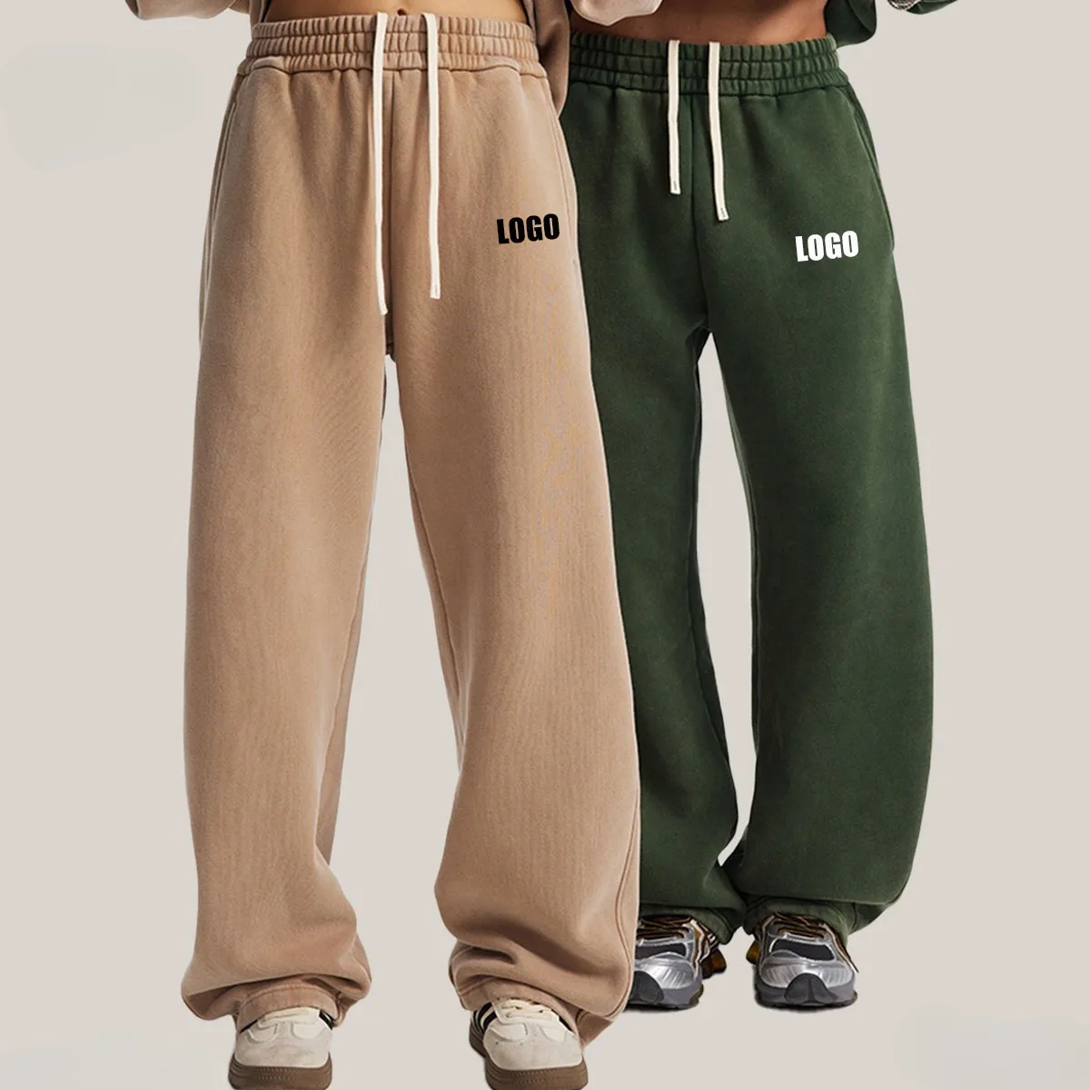 

Custom LOGO Men's 2025 Autumn Winter New Fleece Thickened Casual Pants Washed and Old Scimitar Wide Legs Men's Women's Pants