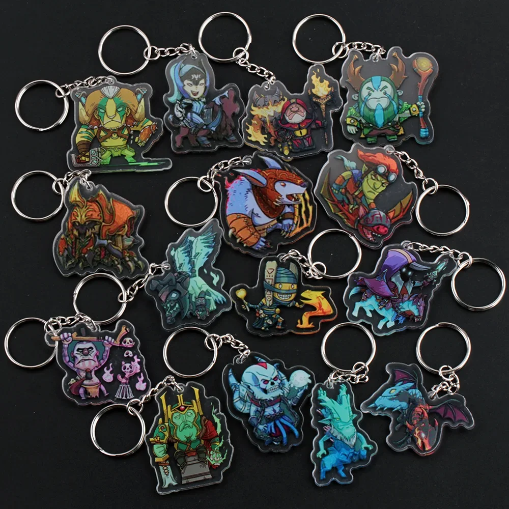 DOTA2 Acrylic Plastic Hero Pendant Keychain for Men Women Backpack Car Accessories Gadget Key Ring Fans Collectible Jewelry Gift