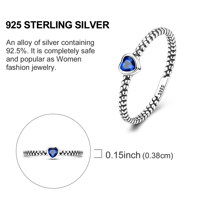Original 925 Sterling Silber funkelnder Vintage-Ring mit Tautropfen-Blau-Herz-Motiv für Frauen und Mädchen, Schmuck, Geburtstag, Jahrestag, Geschenke – Detail 4