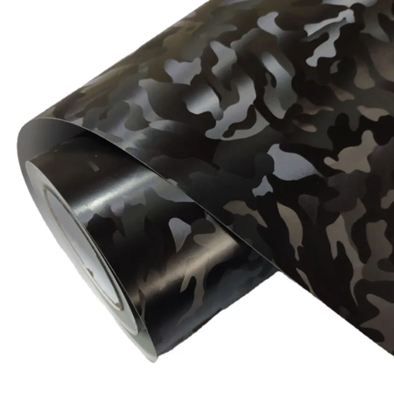 Black Stealth Camouflage Vinyl Wrap Roll with Air Release Self Adhesive Decal Car Wrapping