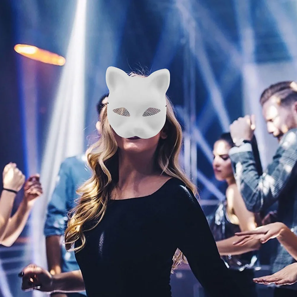 

Plastic DIY Cat Masks 4 Pcs Blank Animal Face Painting Craft for Kids Party Cosplay Costume Props White Half Fox Mask