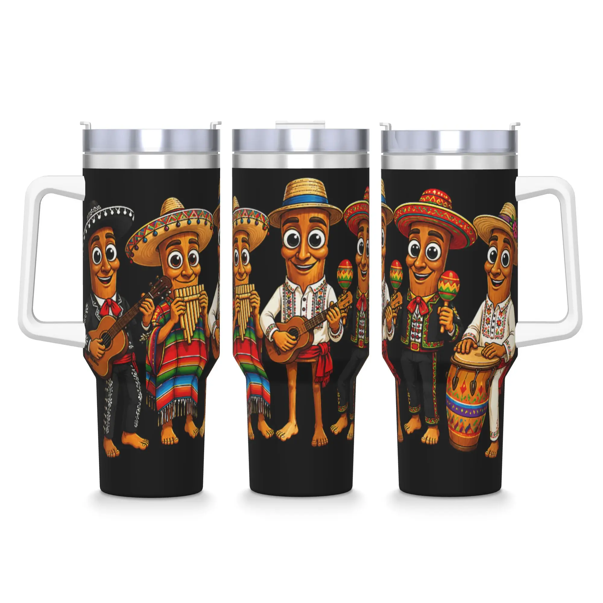 Latin Music Band Fiesta Meme Tung Sahur Mariachi Folk Music Tumbler Hot Drinks Water Bottle Stainless Steel Thermal Mug