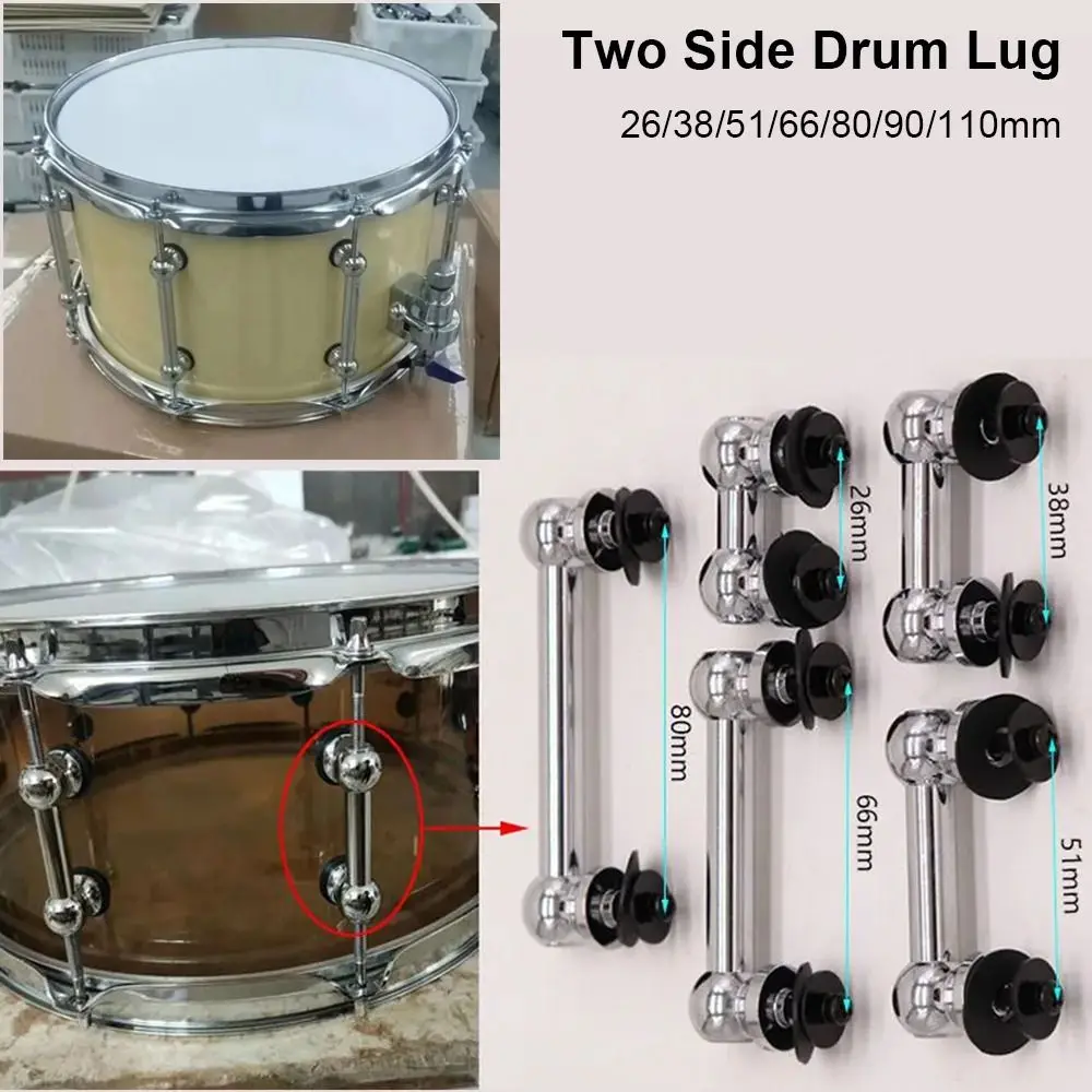 1Pcs Two Side Drum Lug Hole To Hole Distance 26/38/51/66/80/90/110mm Snare Drum Lugs with Screws and Washers Aluminum Alloy