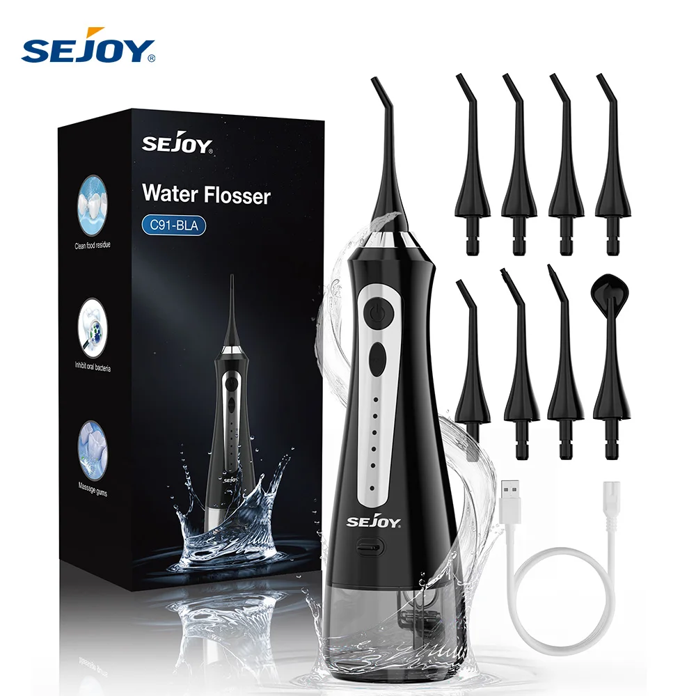 

SEJOY Portable Electric Water Flosser Irrigator Dental Teeth Whitening strips 230ML Tank 5 Modes 5 Jet Tips For Home Travel