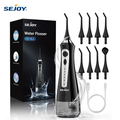 SEJOY Water Flosser Irrigator Dental Teeth Whitening strips Portable 230ML Tank 5 Modes 8 Jet Tips Washing Machine for Home