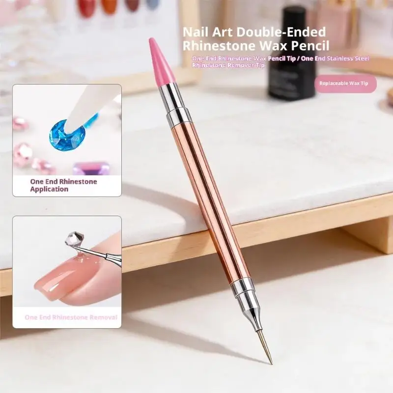 1PCS Dual-ended Nail Art Dotting Pen Rhinestone Gems Picker Tool Painting Brush Metal Rod Diamond Picker Nail Tool