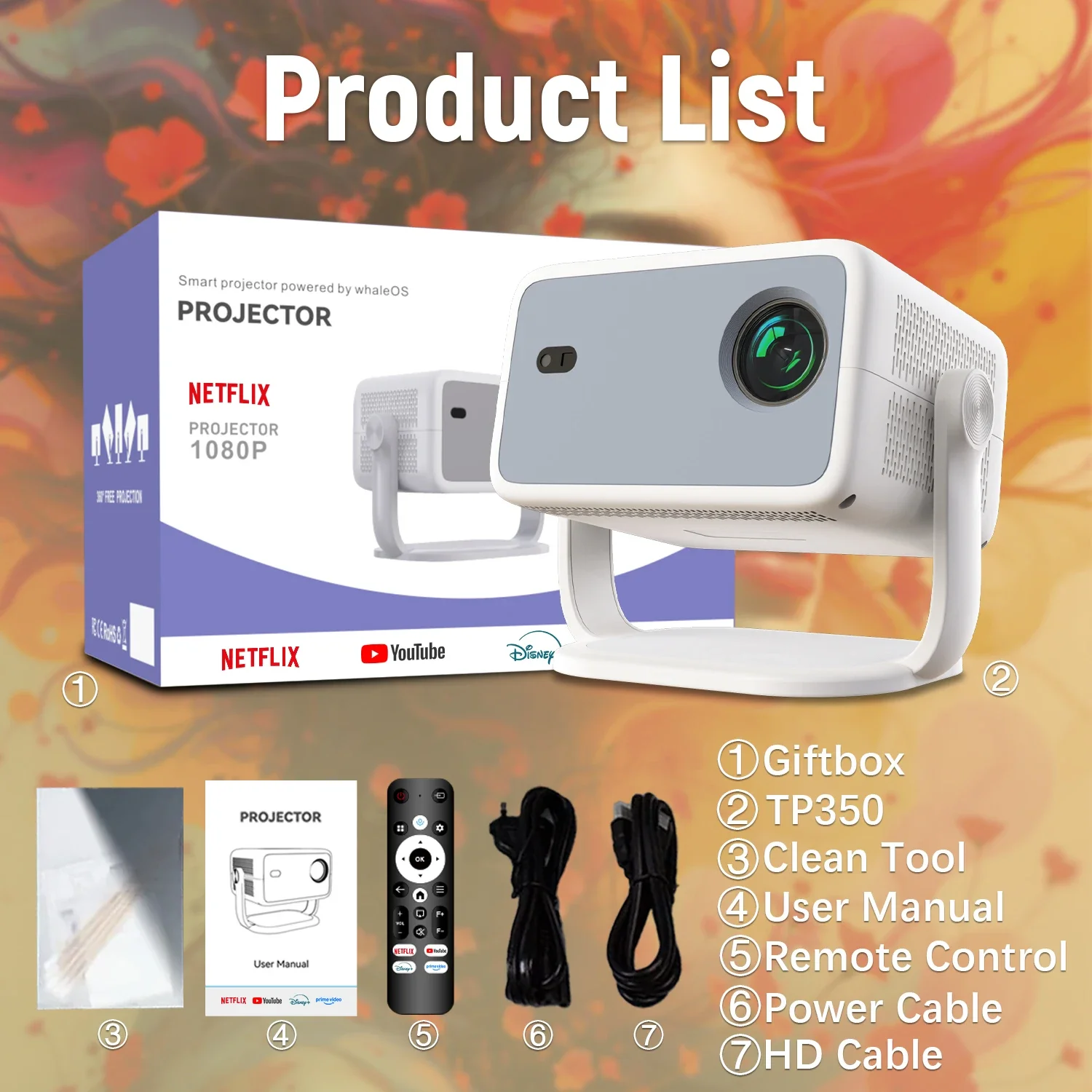 벨렉 빔 프로젝터 TP350 650ANSI 안드로이드 13 4K 네이티브 1080P 프로젝... - 5