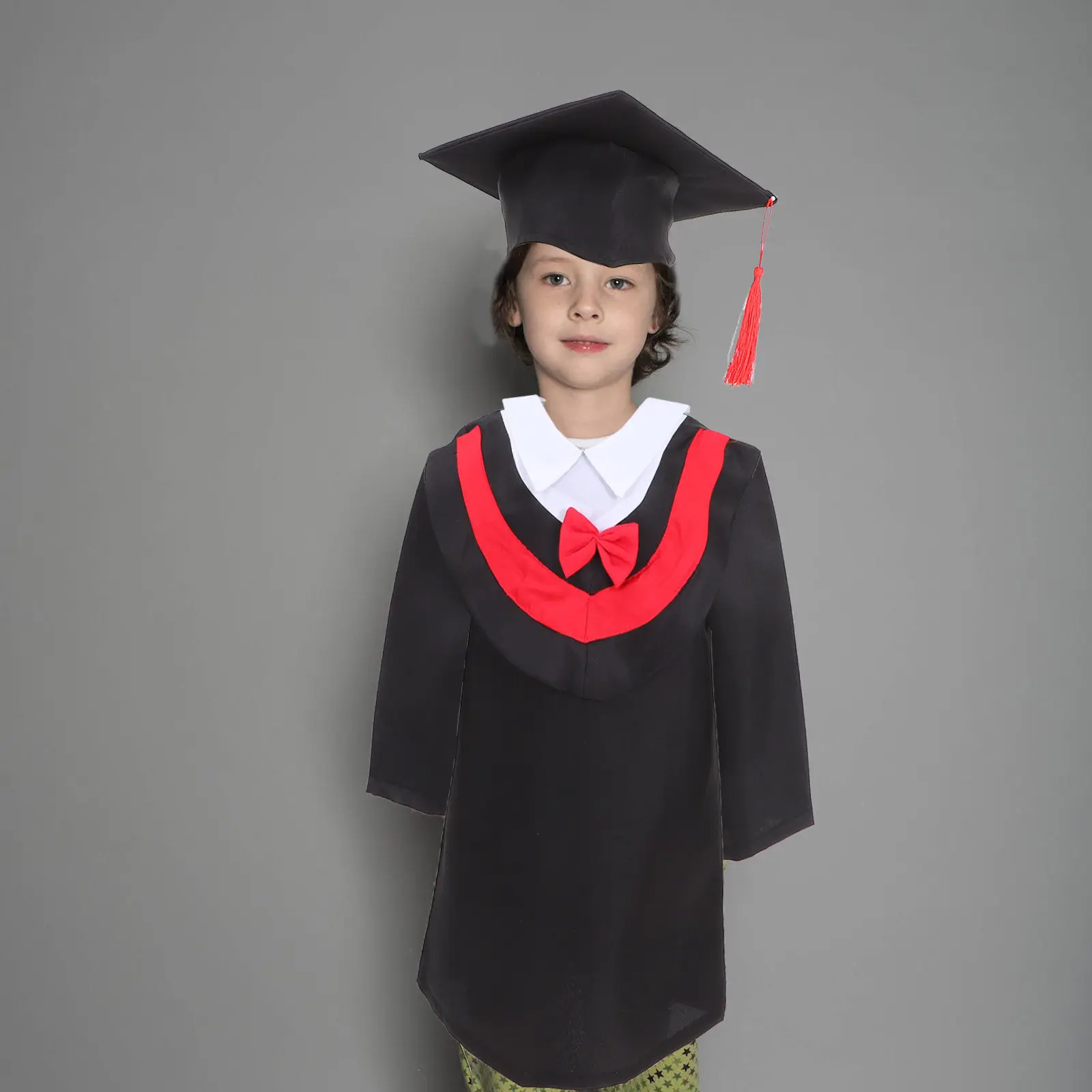 Kids Graduation Gown Set with Tassel Breathable Comfortable Academic Robe for School Ceremony Photos Red