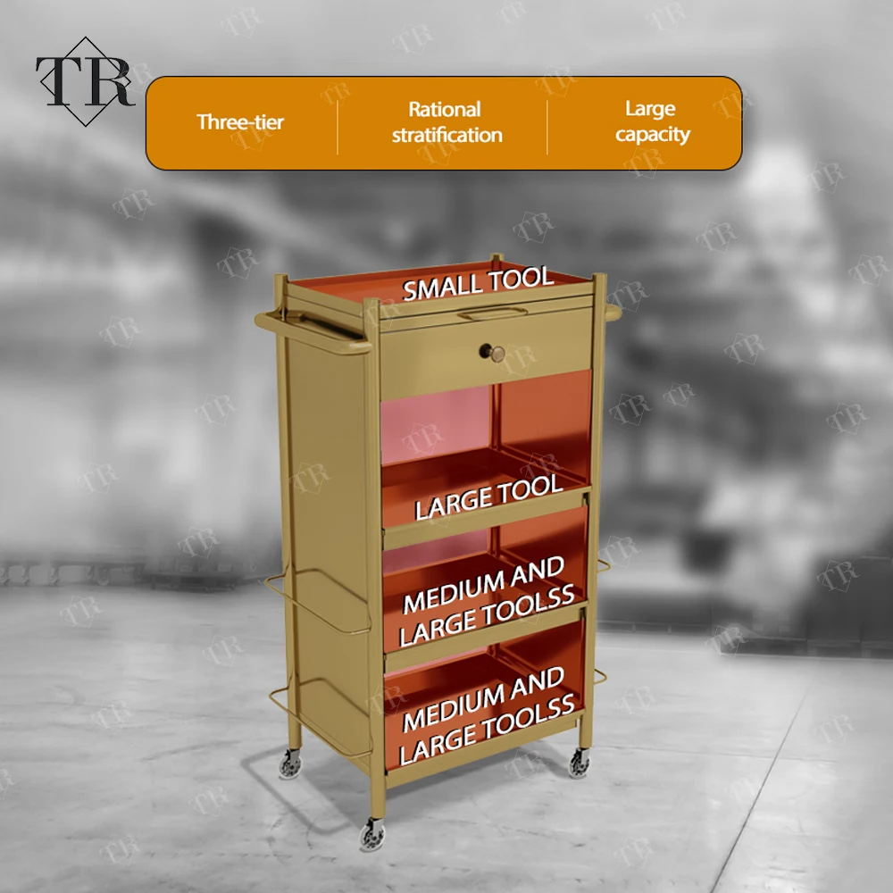 Turri-Stainless Steel Makeup Trolley, Metal, banhado a ouro, Salon Barber Cart, rodas direcionais para Lash Beauty