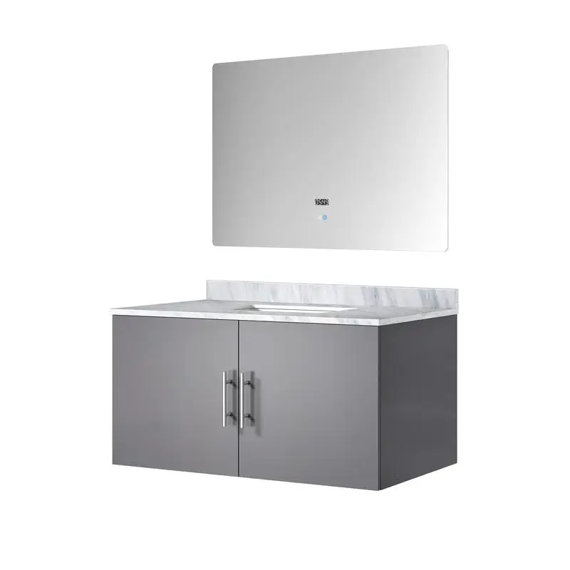 Туалетный столик для ванной шириной 36 дюймов с мраморной столешницей Carrara и светодиодным зеркалом, глубина 22 дюйма