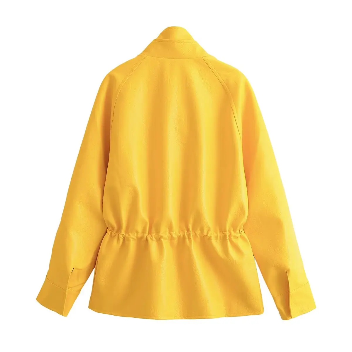 2026 Spring Coats Lady Casual Pu Leather Women's Jacket Loose Full Sleeve Waist-closed Stand Collar Zipper Drawstring Lady Coats 6