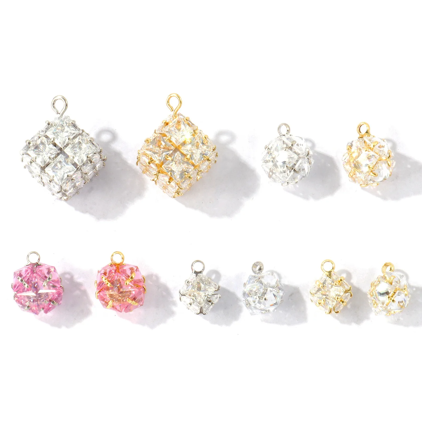 1pc Mini Multicolor Cubic Zirconia Geometric Charms 18K Gold Plated Brass Pendant For Women DIY Necklace Jewelry Gift Findings