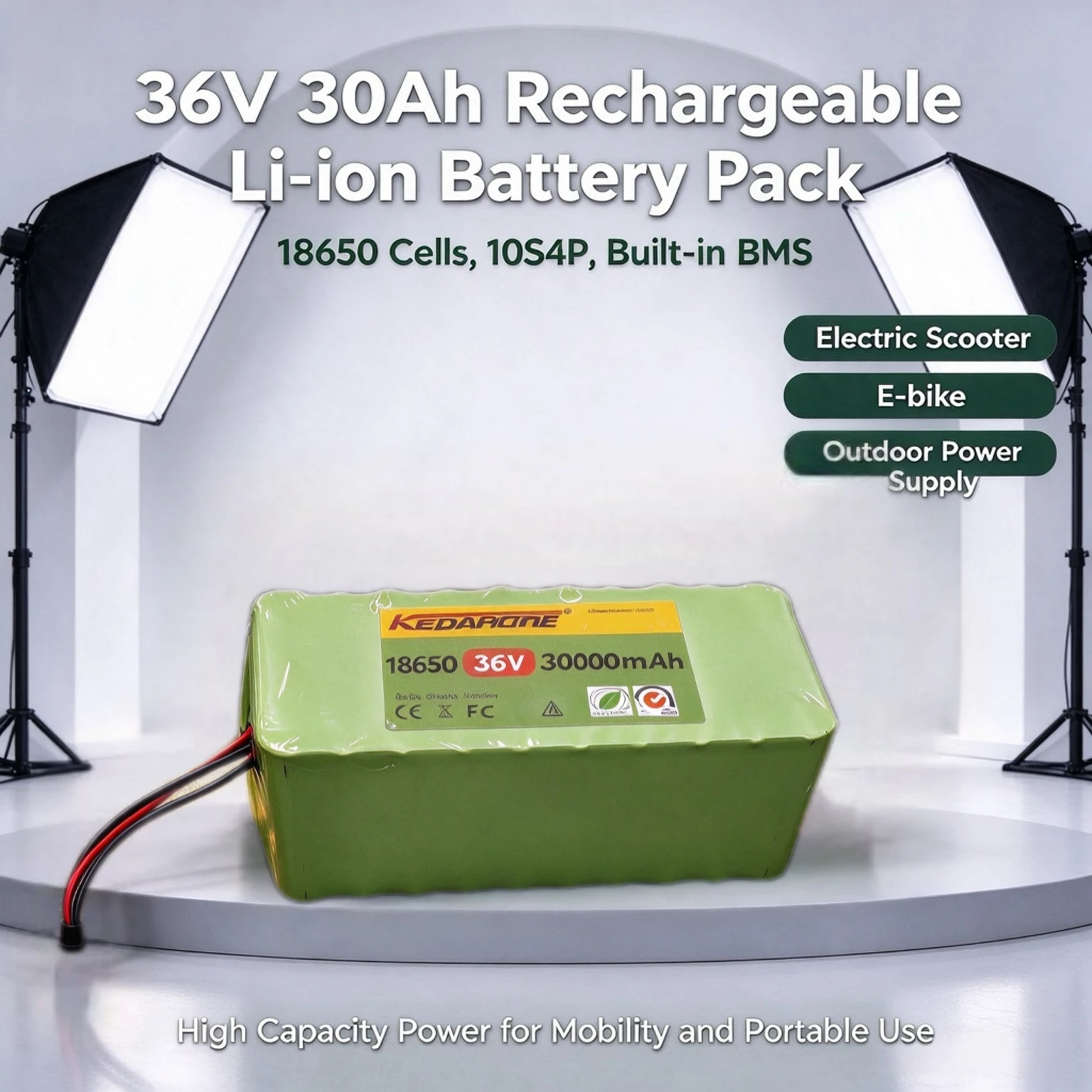 Rechargeable 36V Lithium Battery Pack 10S4P 18650 Built-in BMS, 42V Full Voltage for E-bike Electric Scooter Outdoor Power Suppl