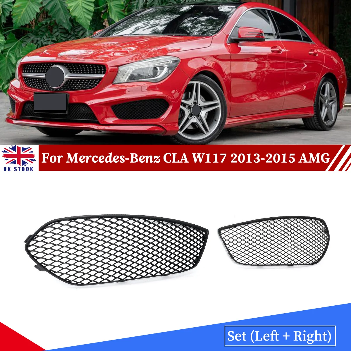 

For Mercedes CLA Class W117 CLA250 CLA45 2014 2015 2016 Fog Lamp Mesh Vent Grille Cover Front Bumper Fog Light Grille