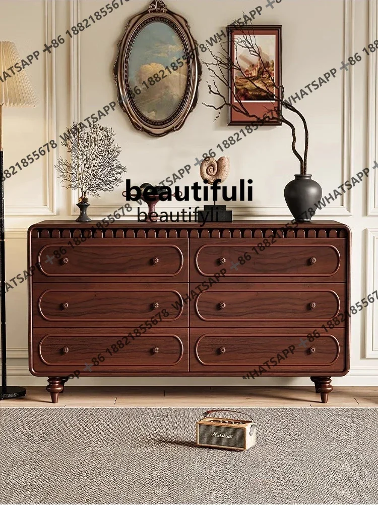 French Retro Eight-Drawer Cabinet for Bedroom and Living Room Storage, Bedside Storage Cabinet