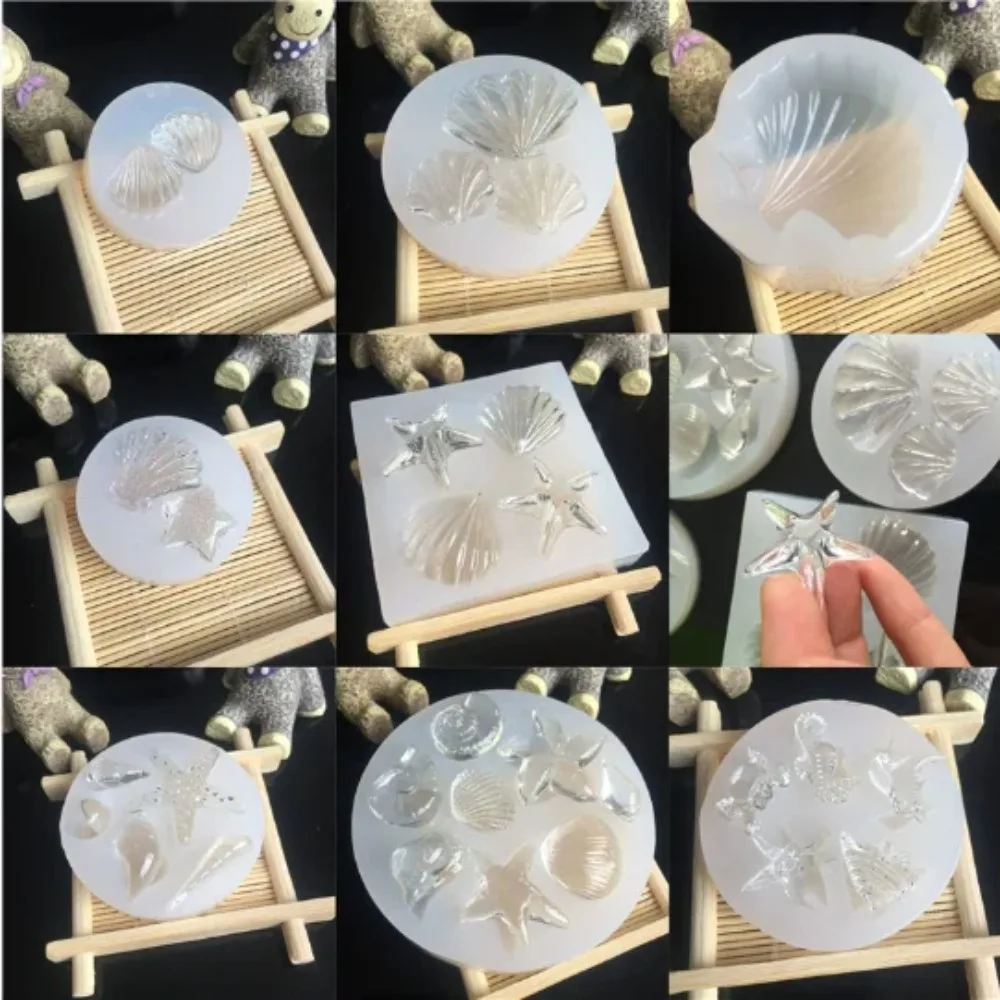 Moules en Silicone série océan, coquille, étoile de mer, conque, crabe, cristal époxy, bougie, décorations faites à la main pour pendentif de bijoux