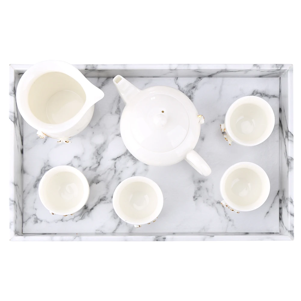 

Home Supplies Teacup Tray Marble PU Leather Tableware Cup Holder Fruit Plate Snack Serving Tray Storage Holder for Kitchen