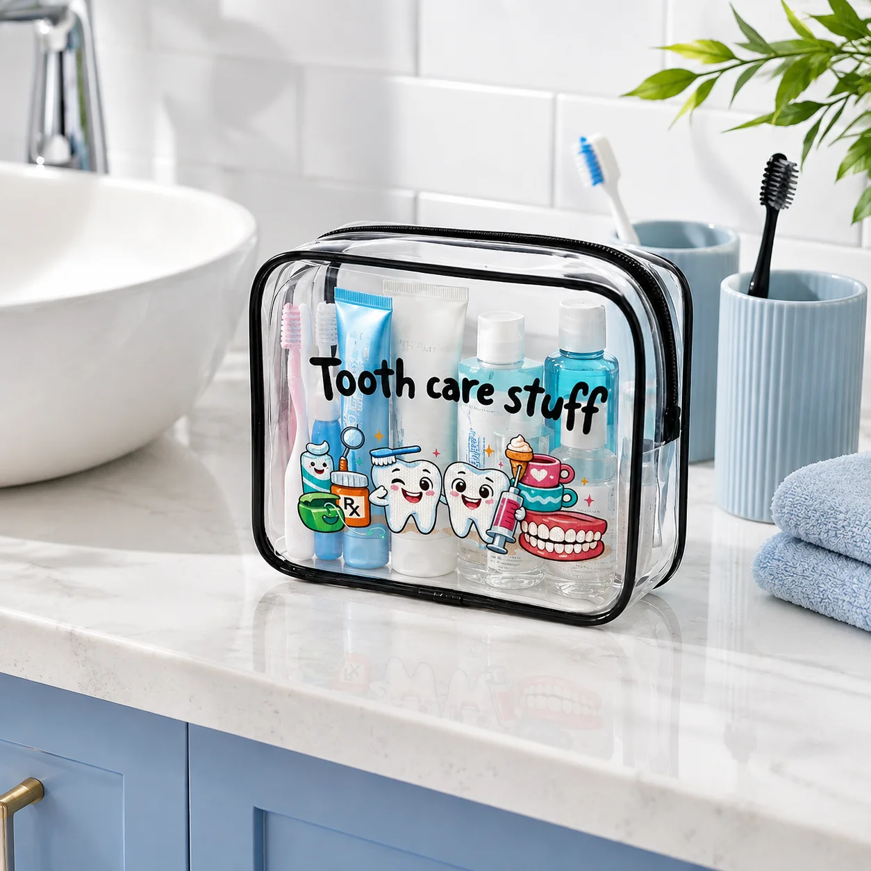 Tooth Care Bag Clear Black Trim Dental Organizer Family Bathroom Travel Pouch Toiletry Storage Case Cosmetic Bag Medicine Bag