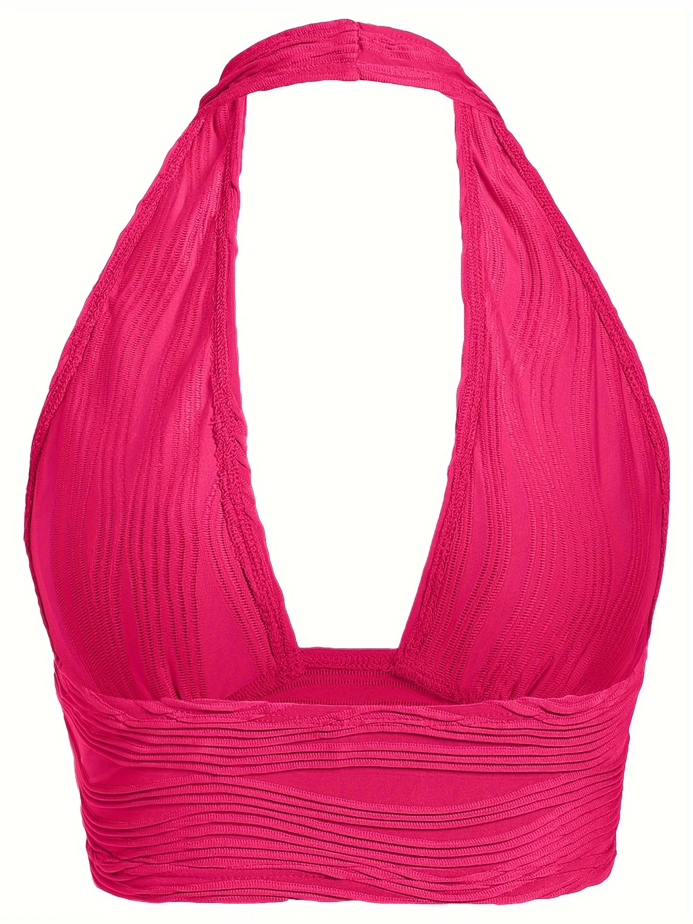 Top corto sin espalda con cuello halter corto de color sólido