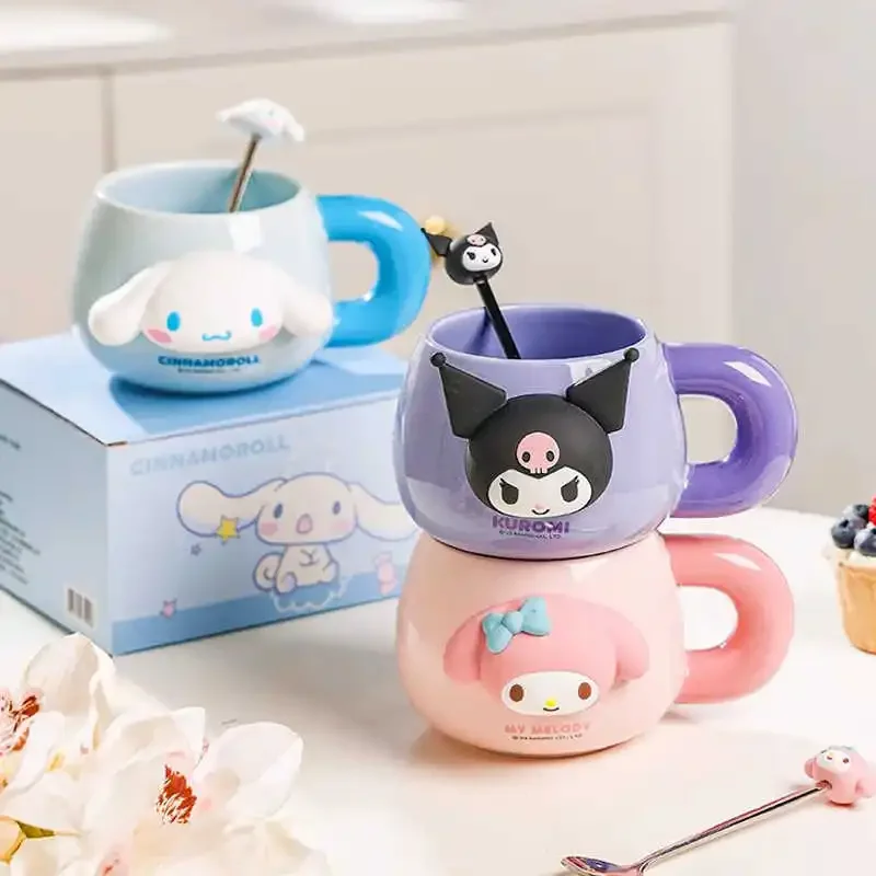 

Sanrio Kawaii My Melody Ceramic Mug Kuromi Cinnamoroll Anime Cartoon Exquisite Companion Office Drinking Water Cups with Spoon