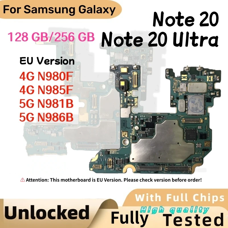 Fully Tested Unlocked For Samsung Galaxy Note 20 Ultra 4G N980F N985F 5G N986B N981B Motherboard EU Version Logic Board