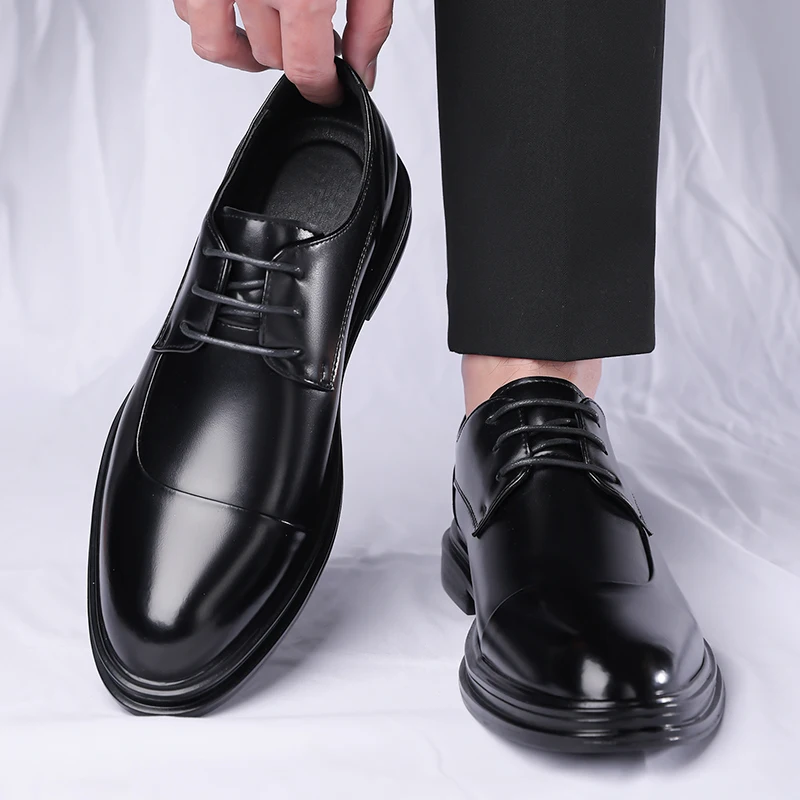 

Mens Dress Shoes Wedding Shoes Luxury Leather Shoe Trend Round Toe Banquet Social Shoe Man Soft Comfort Lace-Up Business Shoes