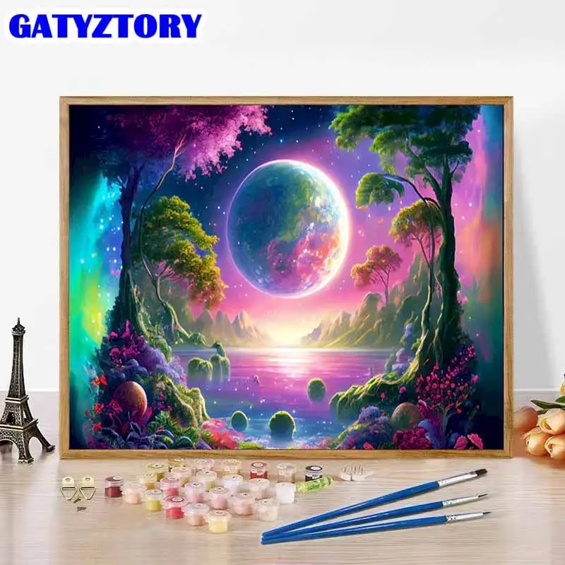 

GATYZTORY Pictures By Numbers Moon Landscape Frame Painting By Numbers On Canvas DIY Home Decoration DIY Gift