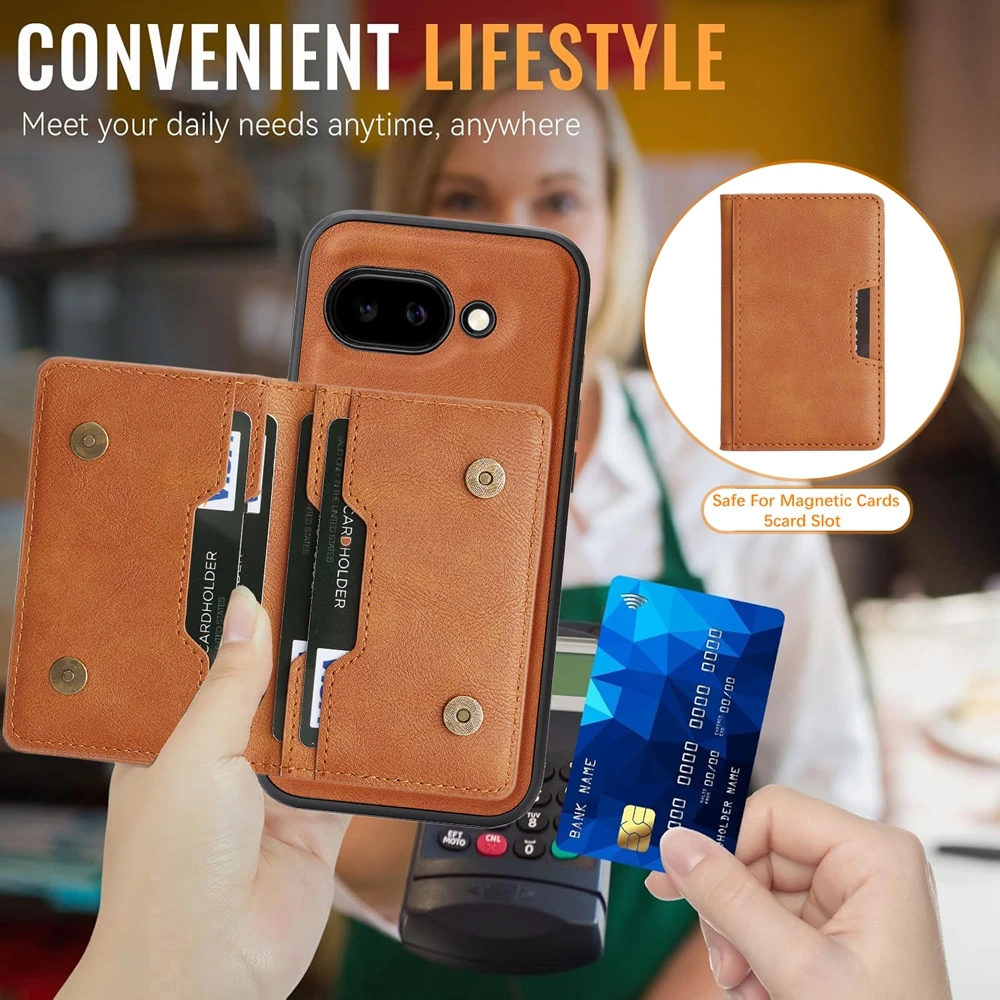 حافظة جلدية مغناطيسية 2 في 1 لهاتف جوجل بيكسل 9 10 برو 9A 9pro 10Pro XL فتحات بطاقات حامل بطاقات شحن لاسلكي غطاء هاتف #2