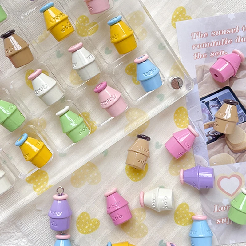 6pcs Alloy Beads Colored Milk Bottles Color-matching Straight Hole Beads DIY Handmade Jewelry Chain Accessory Materials
