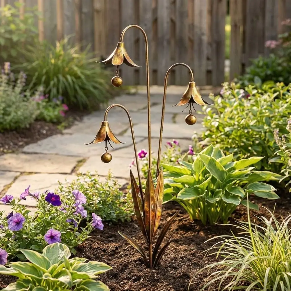 Rustic Metal Flower Garden Stake Flower Shape Iron Art Floral Stake Ornament Sturdy Weatherproof Three Calla Lilies Sculpture