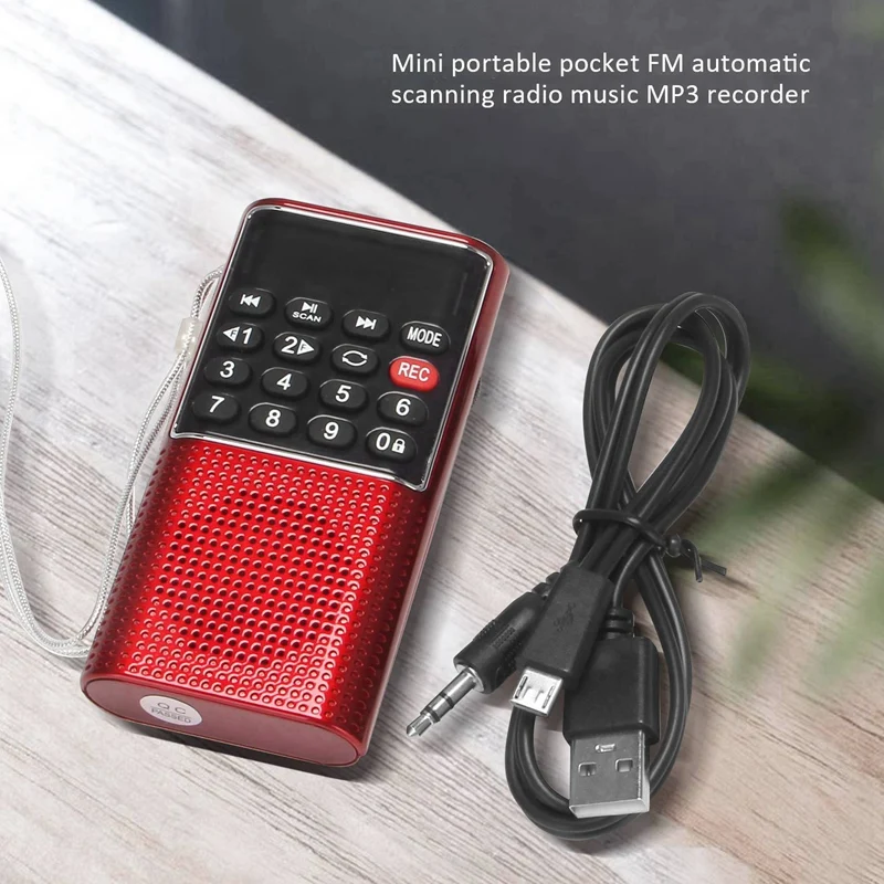 Mini portátil Pocket FM Radio, Auto Scan Radio, Música Áudio MP3 Player, Alto-falante pequeno ao ar livre com gravador de voz, 5X L-328