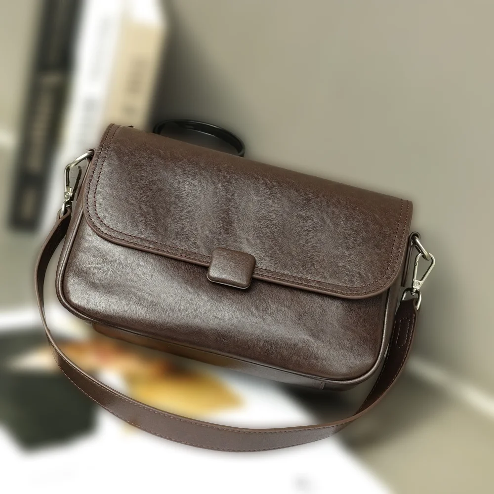

Premium Full-Grain Vegetable-Tanned Leather Crossbody Bag - Women's Luxury Convertible Shoulder Bag Small Square Underarm Purse